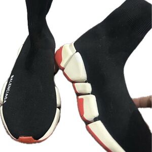 Black and White Sock Shoes with Red Accents